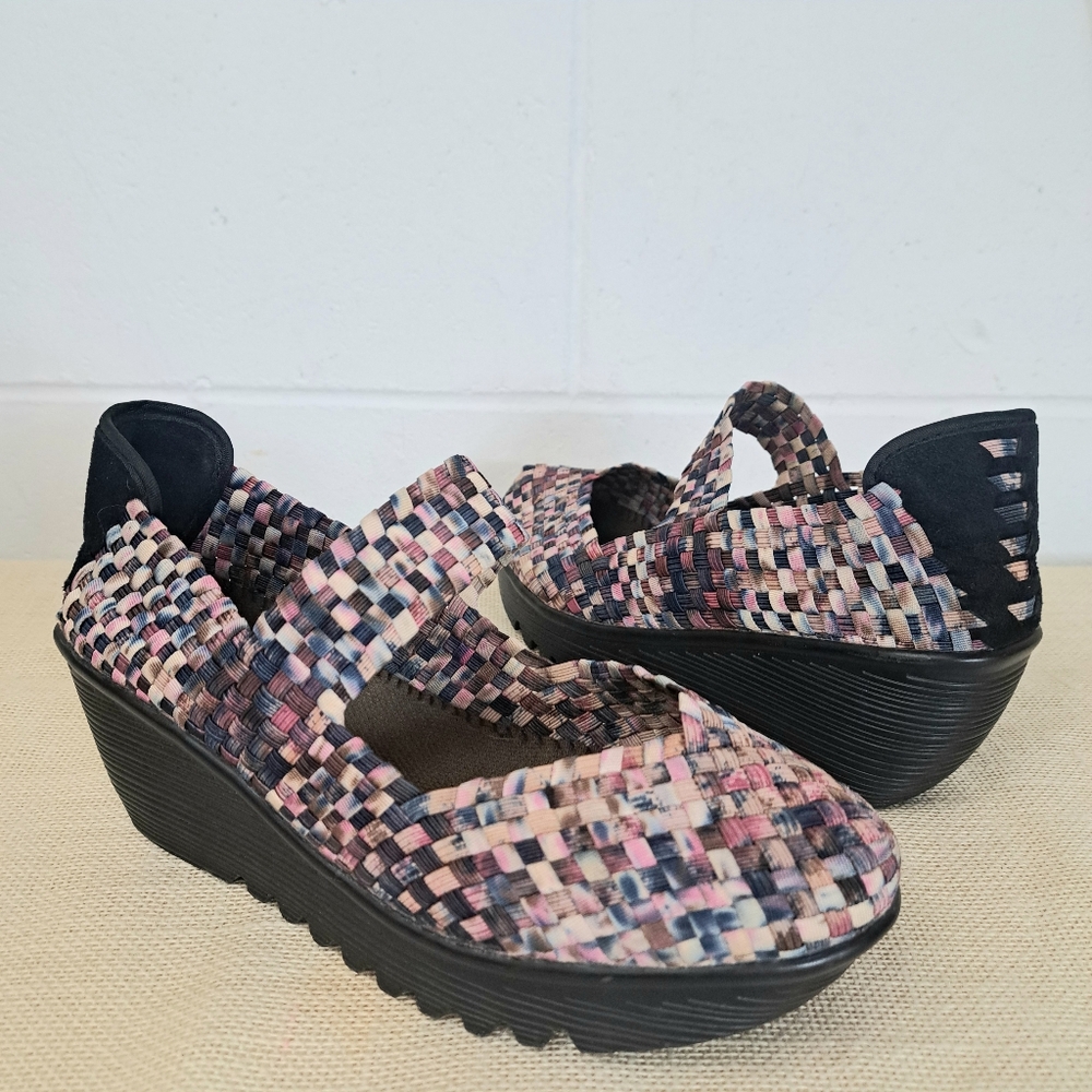 Bernie Mev Lulia Woven Wedge Slip On Mary Jane Pink Multi Sz39 Sz8